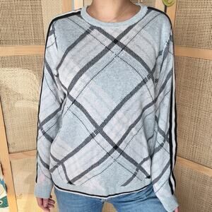 Charter Club Women's Long Sleeve Striped Crew Neck Ice Gray Heather Sweater L